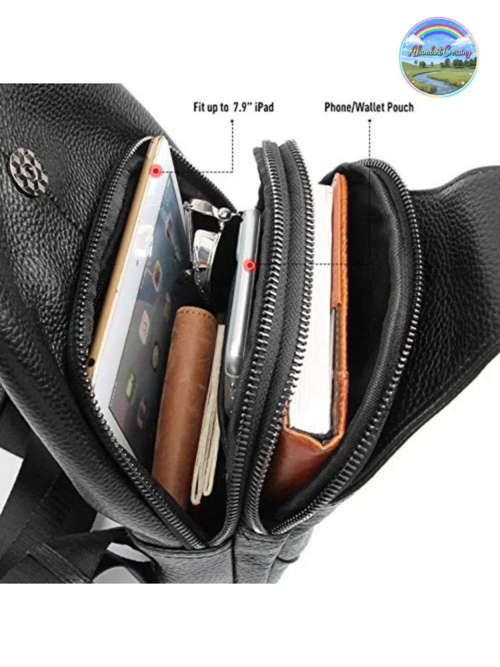 Genuine Leather Waterproof Casual Daypack Sling Crossbody Bag for Men